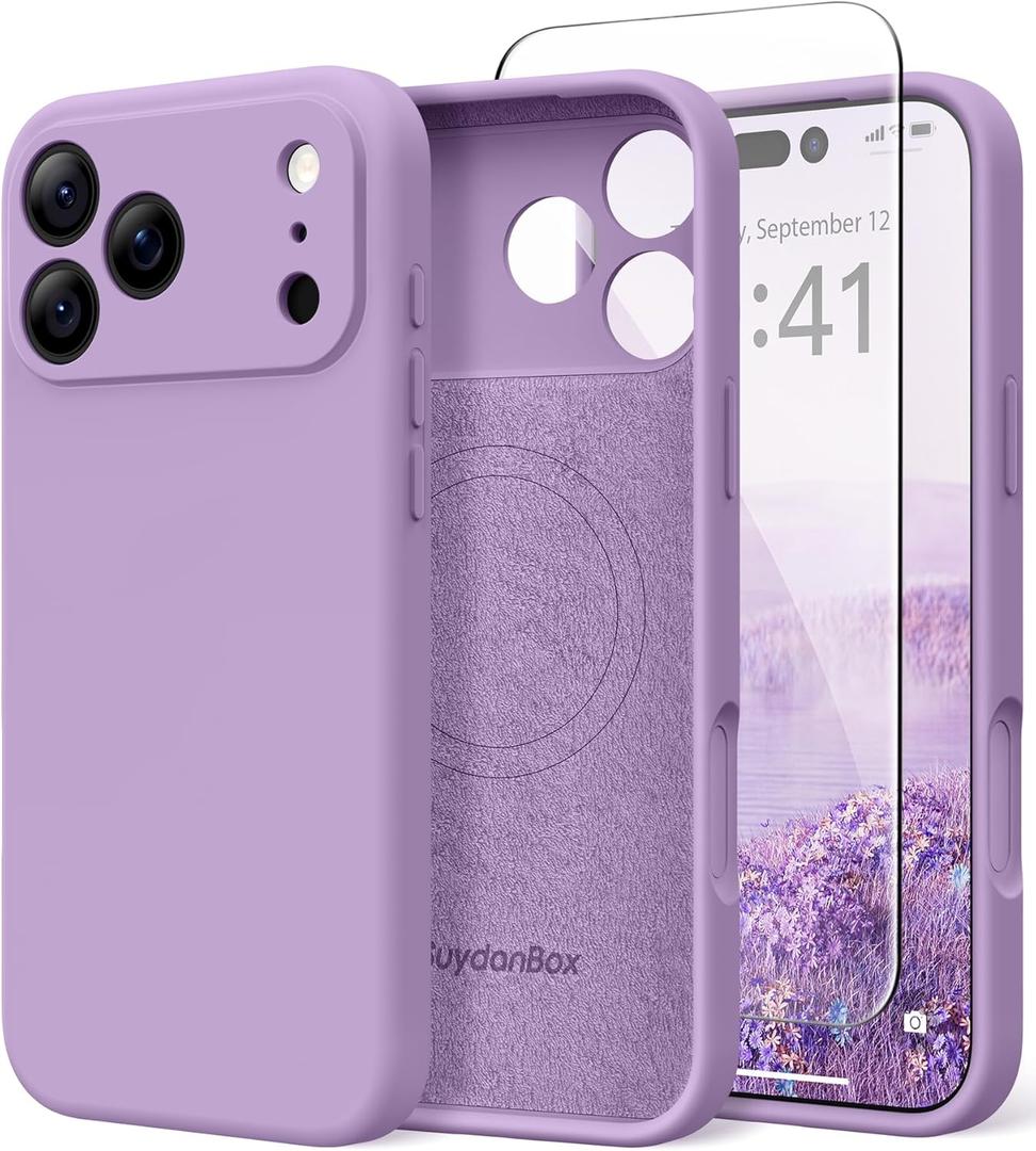 Magnetic for iPhone 17 Pro Case, Compatible with MagSafe, [Full Camera Protection][Screen Protector] Silicone Shockproof Protective Phone Case for iPhone 17 Pro 6.3", Light Purple