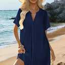 Halife Women's Swimsuit Cover Up Shirt V Neck Short Sleeve Bathing Suit Coverups Summer Beach Cover Ups M