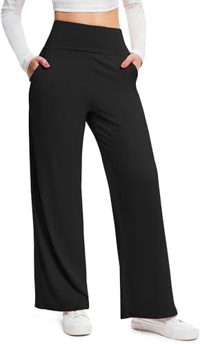 BLONGW Wide Leg Pants Woman High Waist Yoga Pants Casual Work Dress Pants Lounge Sweatpants Loose Trousers with Pockets, XL Black
