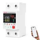 Colorful LED WiFi Smart Energy Meter, AC 63A 80-300V WiFi Earth Leakage Over Under Voltage Protector, Circuit Breaker Din Rail, Electricity Energy Monitor APP Remote Control Smart Life 230V