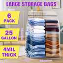 FURWEY 25 Gallon Extra Large Storage Bags 35x 24Resealable Clear Bags with Handle 4 Mil Thick Heavy Duty Big Bag for Clothes Pillow Travel Moving,Bedding,Shoes and Toys Storage, Pack of 6