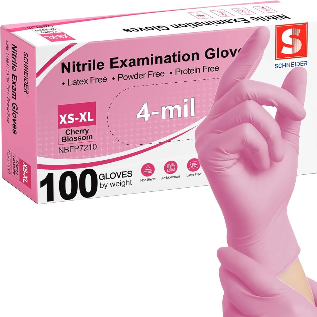 Schneider Nitrile Exam Gloves, 4-mil Medical Gloves Disposable Latex Free, Powder Free, Food Safe Glove for Examination