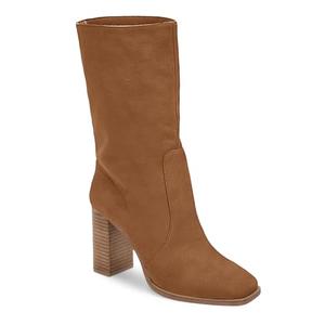 Juliet Holy Women’s Mid-calf Boots Chunky Stacked Heel Square Toe Side Zipper Slip-on Suede Winter Booties Size 6.5