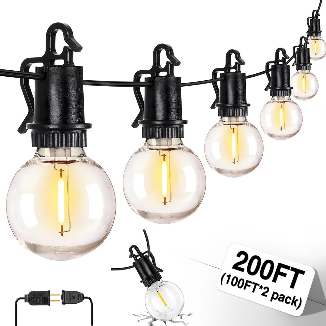 ZJOJO 200FT Outdoor String Lights, G40 Globe Outdoor Lights with 60 Shatterproof LED Bulbs 2700K, IP65 Waterproof Patio Light String Lights for Outside Backyard Porch Party