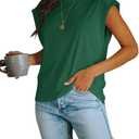 Women's Cap Sleeve Tank Top Crew Neck T Shirts Loose Fit Basic Summer Casual Tee Tops (Dark Green) S