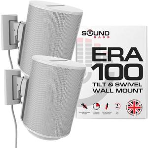 Sound Bass ERA100 Wall Mount Bracket, Tilt and Swivel, White, Twin (2pcs), Compatible with Sonos ERA 100, Effortless Installation, Includes Mounting Kit, Double, Pair