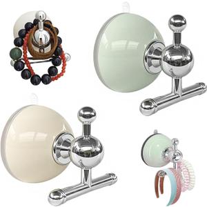 Suction Cup Hooks on Shower Glass Door Window Removable Bathroom Towel Loofah Hooks No Drill Wreath Hanger for Front Door(Cream Green,2 PCS)