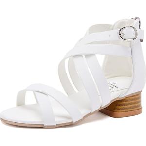 BMCiTYBM Girls Sandals Low Heels Flower Wedding Shoes Dress Pump Ankle Strap Open Toe Toddler Little Big Kids (7, 2-white)