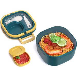 2 x Bento Box for Adults & Kids  Single Compartment Lunch Box,Food Container,BPA-Free,Microwave & Dishwasher Safe with Removable Divider,Utensils & Sauce Jar-Blue (Plastic Single Layer)