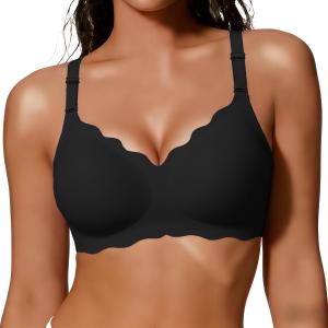 COCOMARTS Jelly Bras for Women No Underwire Scalloped Push Up Wireless Bralettes Seamless Soft Comfort Everyday Tshirt Bra Black 4X-Large