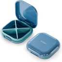 ONTERATE Small Pill Case, Travel Pill Organizer, Small Pill Box, Pill Container for Purse 4 Compartments, Daily Compact Travel Medicine Holder for Vitamins Medication (Blue)