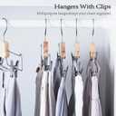 10 Pack Pants Hangers, 14" Adjustable Clip Pant Hanger Heavy Duty with 360Swivel Hook - Solid Wood & Metal Closet Organizer, Space Saving Hanger for Pants, Skirts, Underwear, Scarves