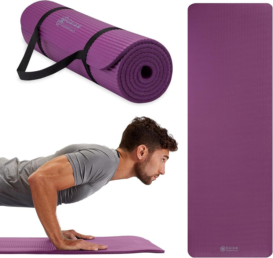 Gaiam Essentials Thick 2/5" (10mm) and Thin 1/4" (6mm) Yoga & Pilates, Fitness & Exercise Mat with Easy-Cinch Carrier Strap (Purple) Gaiam Essentials Thick 2/5" (10mm) and Thin 1/4" (6mm) Yoga & Pilates, Fitness & Exercise Mat with Easy-Cinch Carrier Strap (Purple)