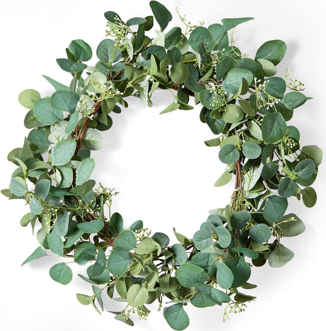50cm Garden Decoration Rattan Wreath Simulation Eucalyptus Leaf Rattan Door Head Pendant(C)