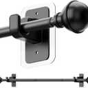 ENJOYBASICS No Drill Curtain Rods for Window 66 to 120 Inches, 5/8 Inch Diameter Renter Friendly Drapery Rod with Adhesive Brackets without Drilling, Adjustable from 27 to 130 Inches, Black