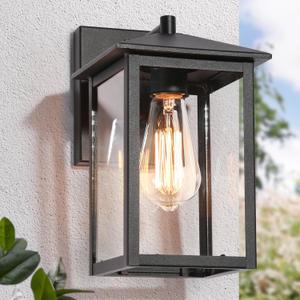Black Outdoor Wall Lights, Farmhouse Exterior Wall Sconces Light Fixture with Clear Glass, Modern Square Waterproof Lanterns for Front Door, Entry, Porch, Patio, and Gazebo