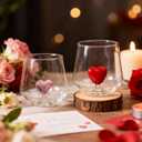 2 Pcs Valentine Stemless Wine Glasses Galentine 3D Heart Drinking Glass Cup 12oz Red Pink Heart Wine Glasses Icon Juice Glass Clear Double Hand Blown Cocktail Glassware for Valentine Party Supplies