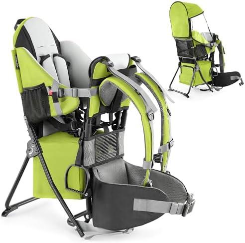 besrey Baby Backpack Carrier, Toddler Hiking Backpack with Safety 3-Height Seat, Adjustable Straps&Waist Belt, Foldable Frame Lightweight Large Capacity Child Carrier for Hiking (Green)