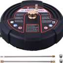 Tool Daily 15 Inch Pressure Washer Surface Cleaner Attachment with Wheels, with 2 Power Washer Extension Wands and 2 Replacement Nozzles, 3600 PSI, Black