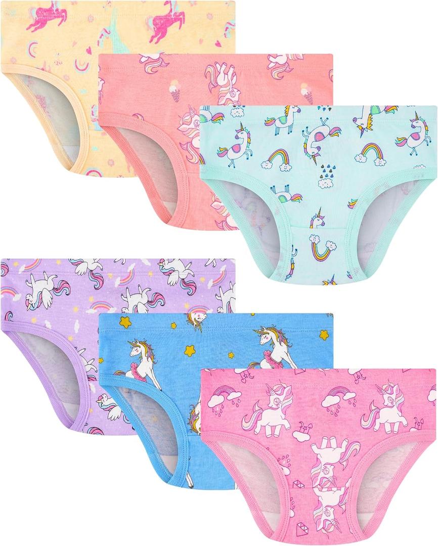 100% Cotton Girls Underwear Tagless Comfort Toddler Panties (6-Pack) (3T, Blue-unicorn-a23)