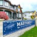 Blue & White Master's Graduation Banner Decoration: Mastered It Yard Banner We Are So Proud of You Backdrop - Large Navy Yard Sign Decor for Master Degree Graduate Party Supplies