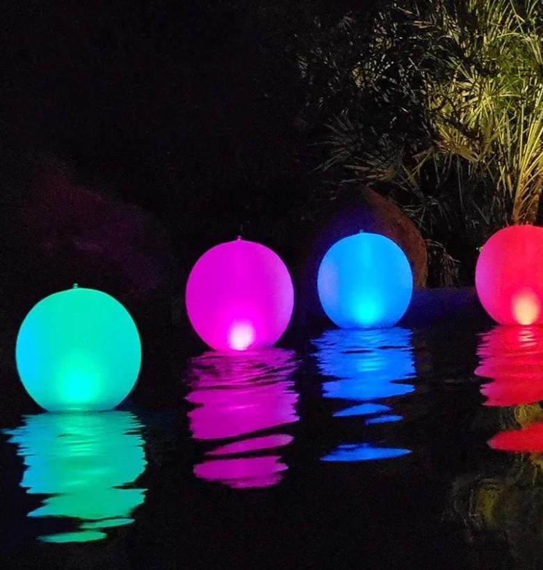 Rukars Floating Ball Pool Light Solar Powered 4 PCS, 14 Inch Inflatable Hangable IP68 Waterproof Rechargeable Color Changing Led Glow Globe Pool