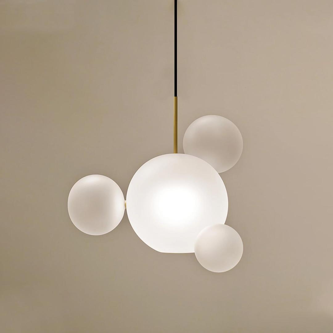 MIXL- Frosted Glass Bubble Pendant Light,4-Balls White Glass Chandelier, Art Deco Kitchen Island Lighting, Modern Ceiling Hanging Lamp for Living Room Dining Room and Hotel