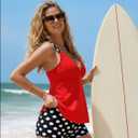 ROSEWE Womens Tankini Bathing Suits, Two-Piece Smocked Swim Dress, Print Swimsuits with Board Shorts (Red, XL)