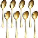 Gold Serving Spoons 8 Pieces, ReaNea Stainless Steel Serving Utensils Set inclunde 4 Serving Spoon 4 Serving Slotted Spoons, Dishwasher Safe