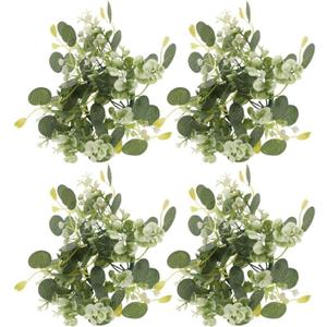 Cabilock 4Pcs Artificial Eucalyptus Candle Rings Wreaths for Pillar Candles Boho Wedding Table Centerpieces Spring Home Party Decor