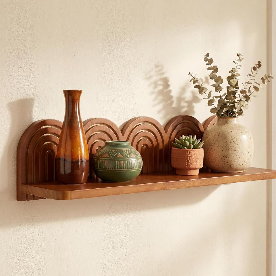 Briwooody Wood Wall Coat Rack/Boho Wall Shelf Mid-Century Modern Wooden Coat Vintage Mount Altar Decor for Bathroom Bedroom Office Nursery Decor Entryway Organize(22 x 11.5 x 5.5 Inch,Charcoal,1 Pcs)