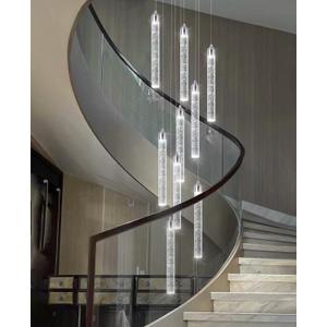 12-Lights Modern Chandeliers for Entryway High Ceiling Chandelier LED Dimmable Long Lights Fixture Pendants Lighting Crystal Chandeliers for Hallway Foyer Living Room Silver Finished Lighting