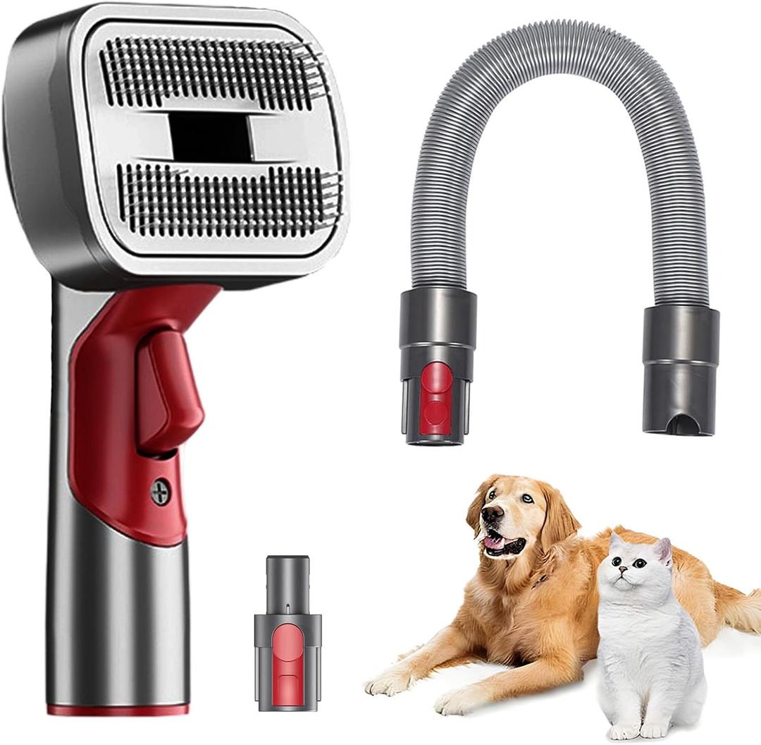 Pet Dog Grooming Attachment Kit, Deshedding Brush Attachment for V15, V11, V10, V8, V7  Effective Grooming & Cleaning  Hair Grooming Tools for Dog and Cat, 4 Pack (A:Needle Comb+Hose+Connector)