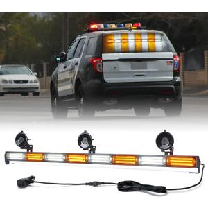 Xprite 35" COB Emergency Strobe Traffic Advisor Light Bar w/ 21 Flash Patterns, Directional Flashing Safety Strobe Light, for Vehicles Trucks SUV ATV Cars (White&Amber)