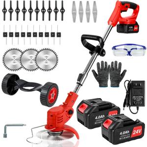 Weed Wacker Cordless,24v Electric Weed Eater Battery Powered,3 in 1 Lightweight Weed Eater with Blade & 2 4.0 Ah Batteries & Charger,Grass Trimmer for Women,Lawn Care,Garden,Yard, 3.28 lbs