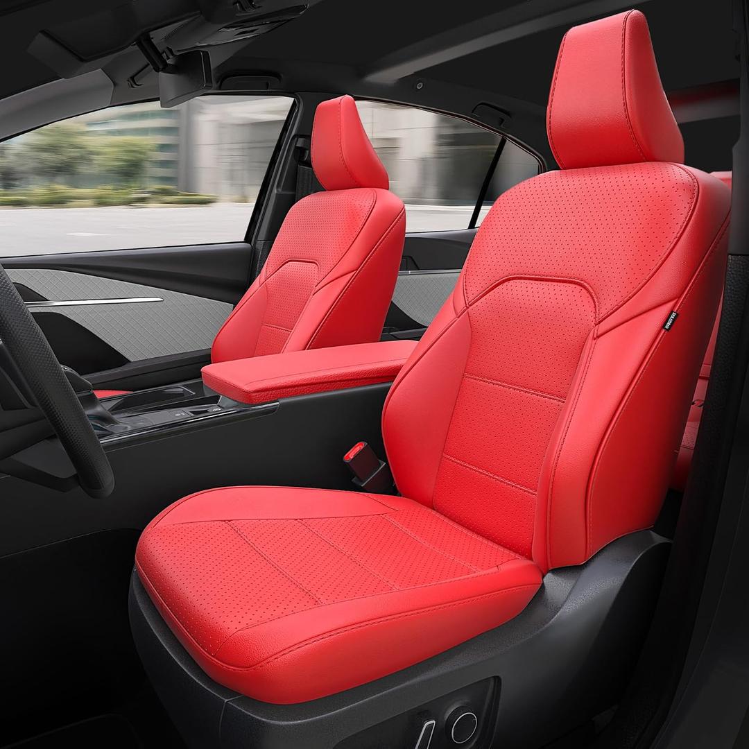 for Toyota Camry Seat Covers - Custom Fit Car Seat Covers Full Set, Waterproof Breathable Leather Seat Covers for Cars (Red, 2025-2026 Camry LE SE)
