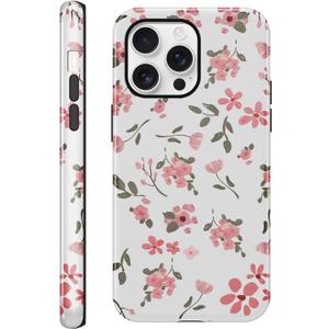 Pink Flower Phone Case for iPhone 16 Pro Cute Floral Phone Case for iPhone 16 Pro Vintage Girly Trendy Slim Fit TPU Shockproof Protective Cover for Girls Women