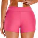 3" Womens Swim Shorts High Waisted Boy Short Swimsuit Bottom Tummy Control Board Shorts Bathing Suit with Liner (Pink, M)