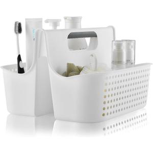 ALINK Portable Plastic Shower Caddy Basket, Large Cleaning Supply Caddy Organizer Storage Tote with Handle for Bathroom, College, Self, Cabinet, Dorm Room Essentials - White