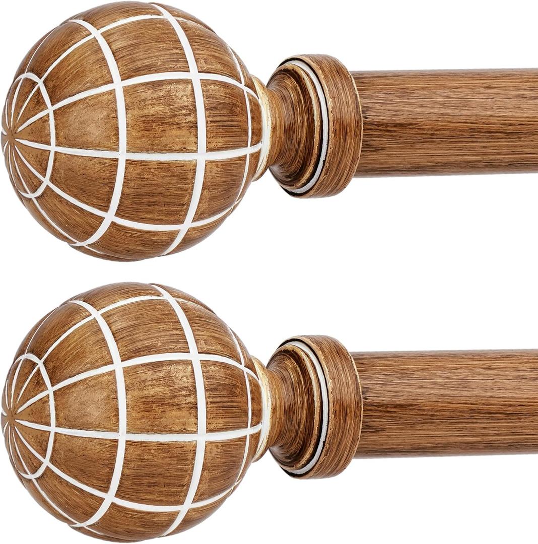 2 Pack Wood Curtain Rods for Windows 48 to 84 Inches (4-7ft), 1'' Diameter Heavy Duty Adjustable Rustic Farmhouse Drapery Pole with Boho Imitation Wooden Grain Decorative Finials, Size 30"-88" (Walnut)