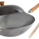 JOYCE CHEN Classic Series 14-Inch Uncoated Carbon Steel Wok Set with Lid and Birch Handles, 4 Pieces