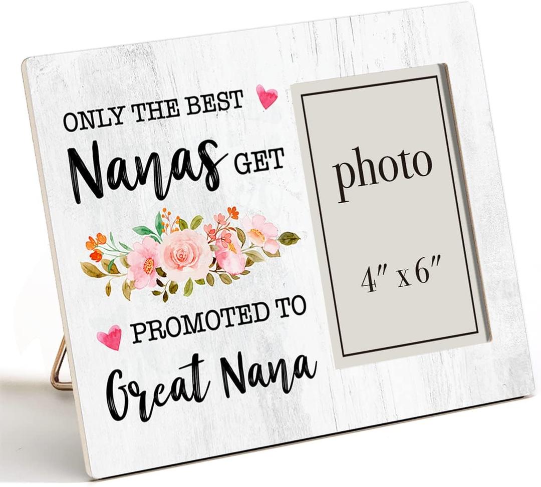 Zauly Great Nana Wooden Picture Frame Gift, Only the Best Nanas Get Promoted to Great Nana Wood Photo Frame Gifts Idea for Pregnancy Announcement, Tabletop & Wall Mounting, 4x6 Photo