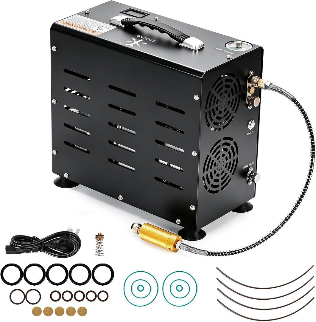 TUXING 4500PSI PCP Air Compressor | 800W Dual-Cylinder Scuba Tank Compressor | Built-in Fan Cooling System Auto-Stop | Fast Fill for Air Rifle Paintball 2L Scuba Tanks