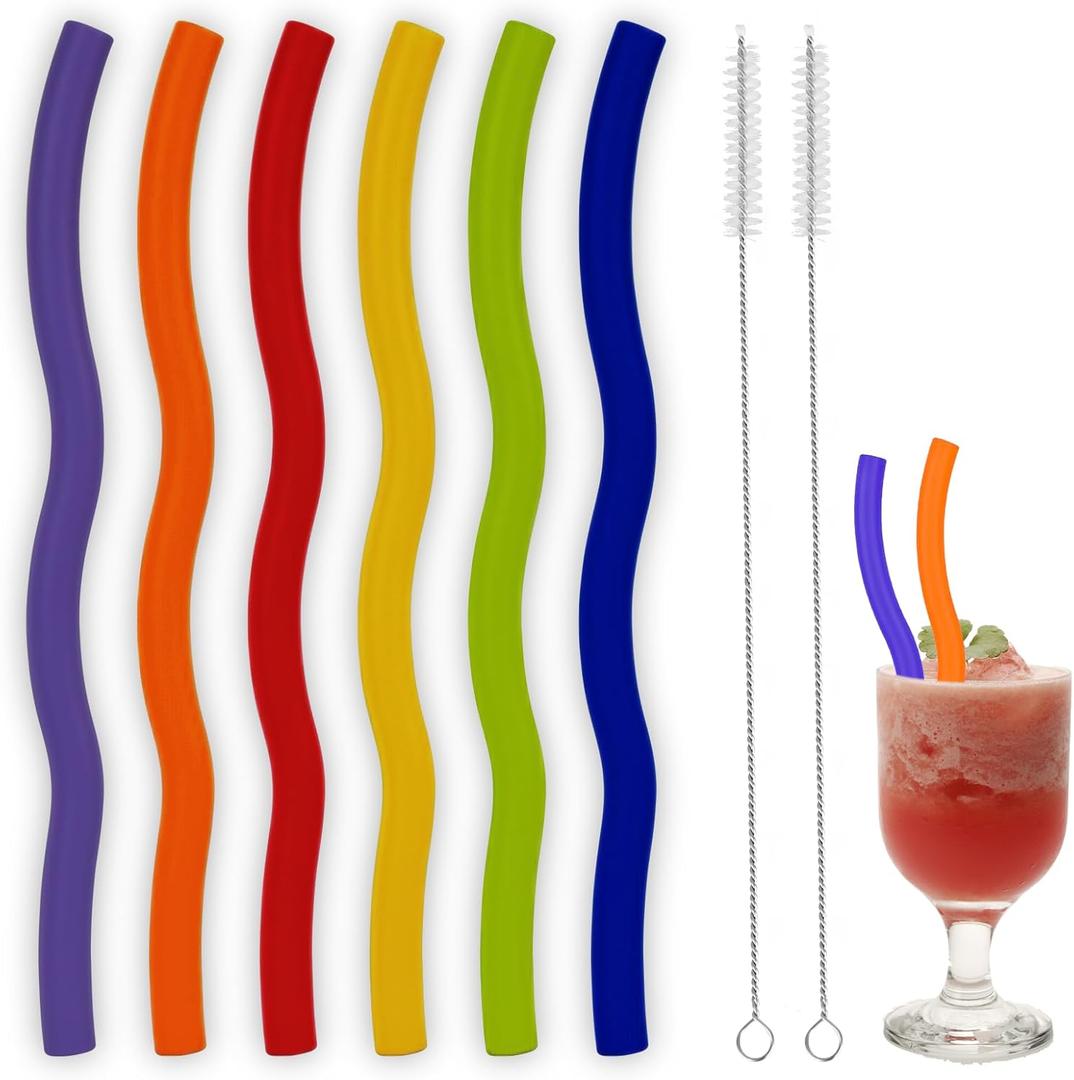 6 PCS Extra Wide Reusable Silicone Straws for Boba, Bubble Tea, Smoothies, BPA-Free with 2 Cleaning Brushes,Customizable Length