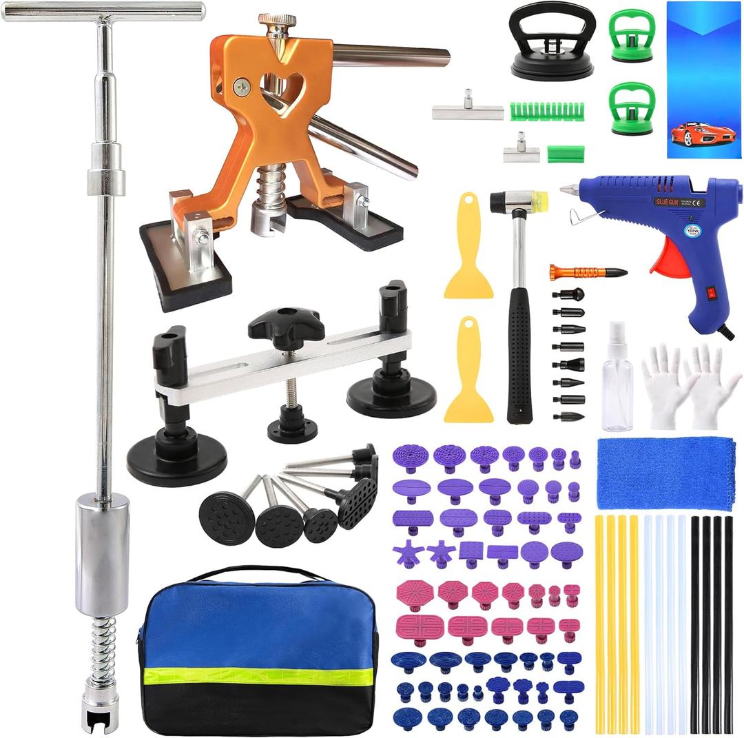 112PCS Dent Puller Kit,Body Repair Dent Removal ToolsPaintless Dent Removal Kit with T-bar Dent Puller