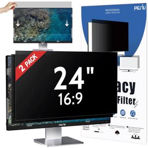 [2-Pack] 24 Inch Privacy Screen for Computer Monitor 16:9 Aspect Ratio, Eye Protection Anti Blue Light Glare Shield, 24inch Removable Black Blackout Anti Spy Desktop Security Private Filter