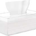 HBlife Pack of 2 Acrylic Tissue Box Covers with Magnetic Base, Dryer Sheet & Mask Organizers for Bathroom, Office, Car White Rectangular, 9.84x5.02x3.54in
