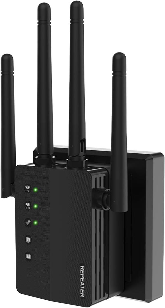 WiFi Extender, 1200Mbps Dual Band 2.4/5GHz WiFi Extender Signal Booster  12880 Sq Ft Coverage, Easy Setup, Supports 105 Devices, 1-Tap Setup & Ethernet Port