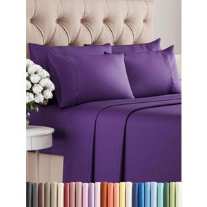 Queen Sheets Set 6 Piece - Bed Sheets Queen Size - Soft Hotel Luxury Bedding - Cooling, Comfy & Breathable - 1 Flat & 1 Fitted and 4 Pillowcases with Deep Pockets - Wrinkle and Fade Free - Purple