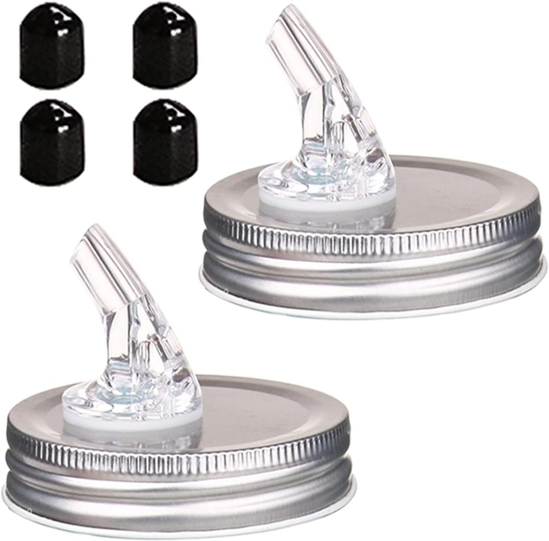 Mason Jar Pour Spouts. free flow Mason Jar Pour Spouts, mason jar for spout regular mouth size 70mm dispenser germination cover. Suitable for any liquid. LeakProof 2Pack + 4 Black Lid Caps (2 Pack